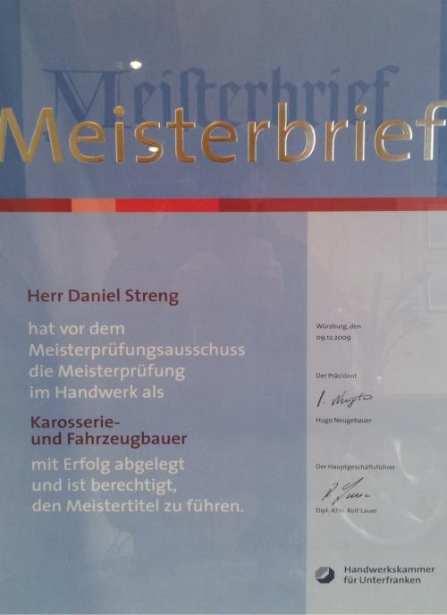 Meisterbrief Daniel Streng